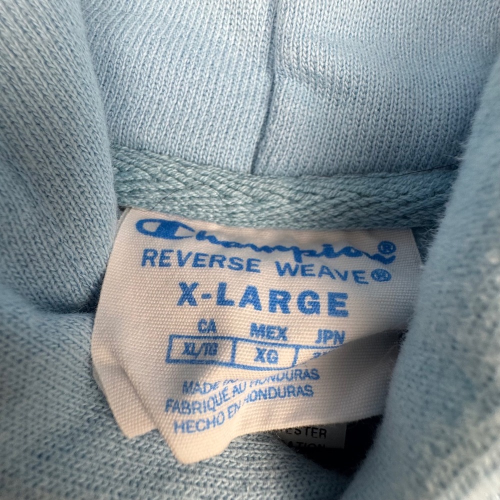 Champion Reverse Weave Hoodie Mens XL Blue Excellent Vintage Script Logo GF68 - Picture 4 of 8